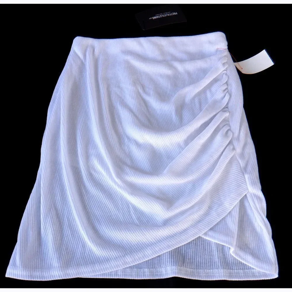 NWT Pretty Little Thing White draped skirt